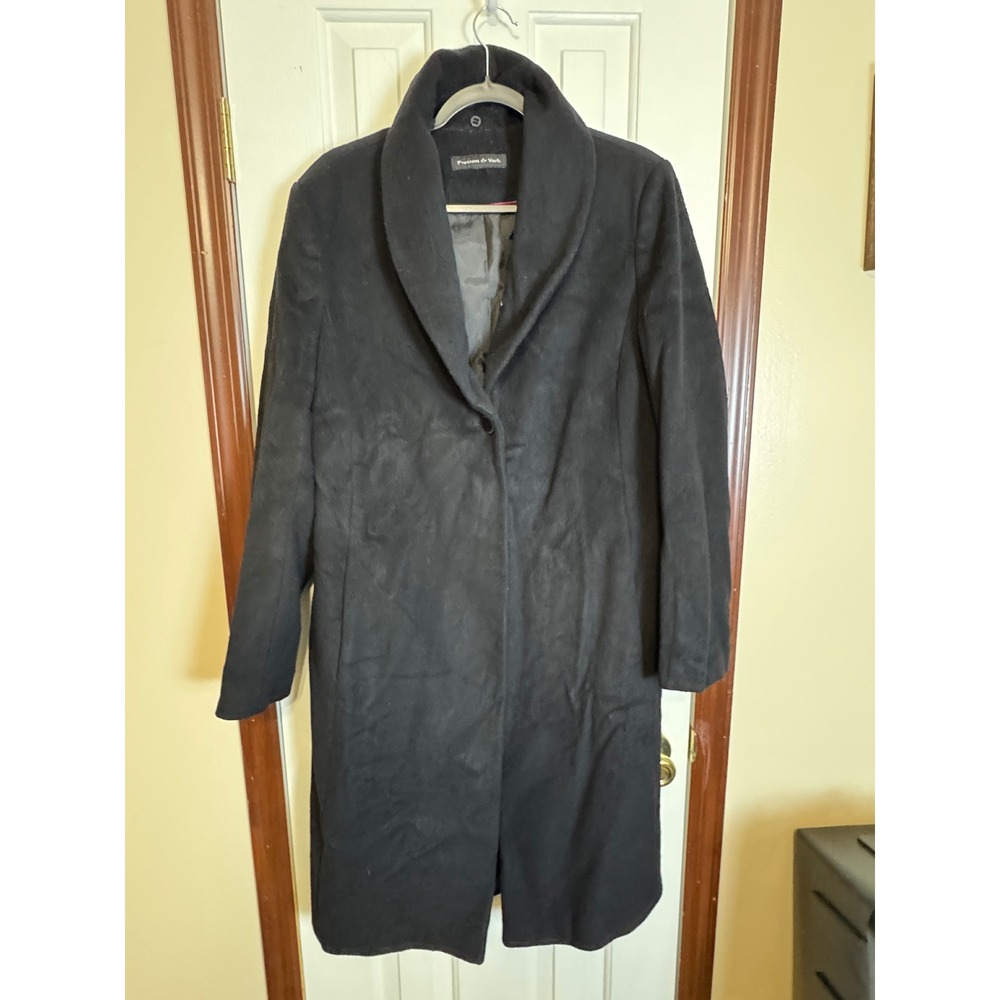 Preston & York Black Wool Blend Shawl Collar Long Coat Womens 16 P787